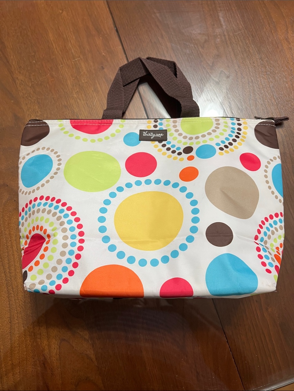 thirty-one Multicolor Dot Tote with Brown Handles